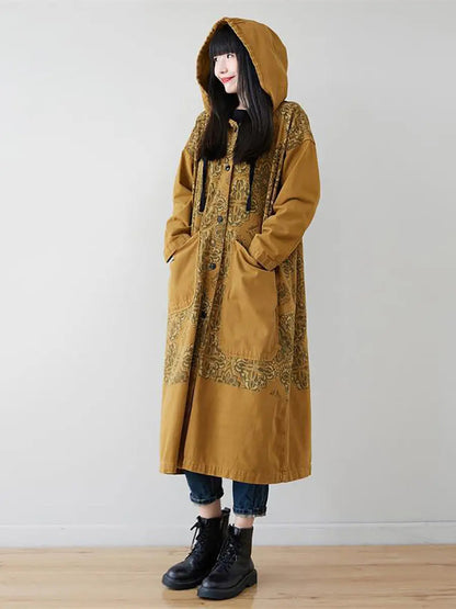 Spliced Long Denim Hooded Coat