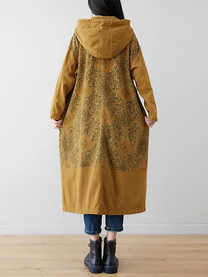 Spliced Long Denim Hooded Coat