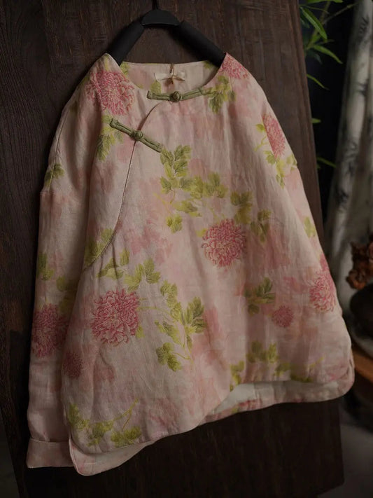 Flower Linen Padded Coat