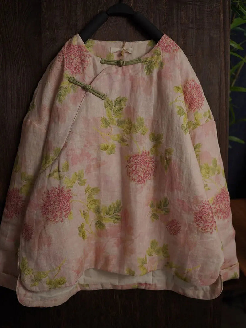 Flower Linen Padded Coat