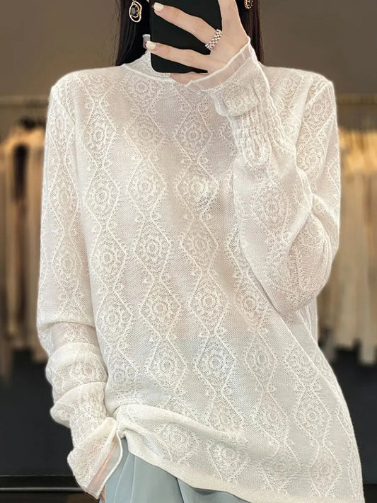 Lacework Knitted Half-turtleneck Blouse