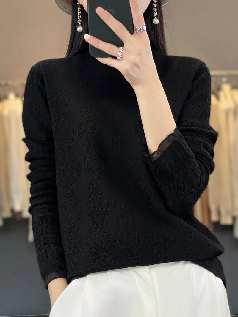 Lacework Knitted Half-turtleneck Blouse