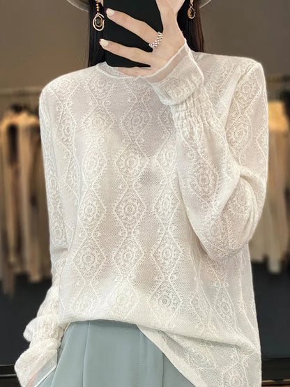 Lacework Knitted Half-turtleneck Blouse