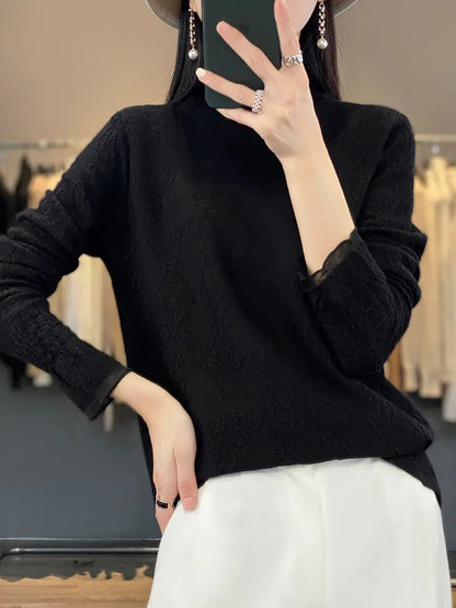Lacework Knitted Half-turtleneck Blouse
