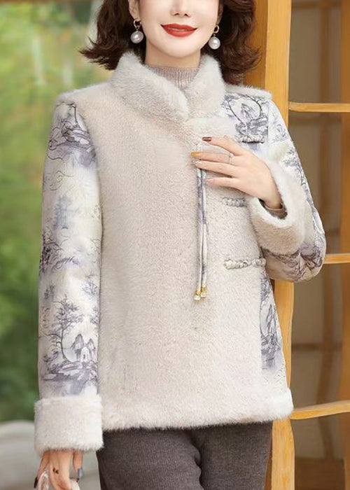 Beige Button Patchwork Mink Velvet Coats Winter Rz028