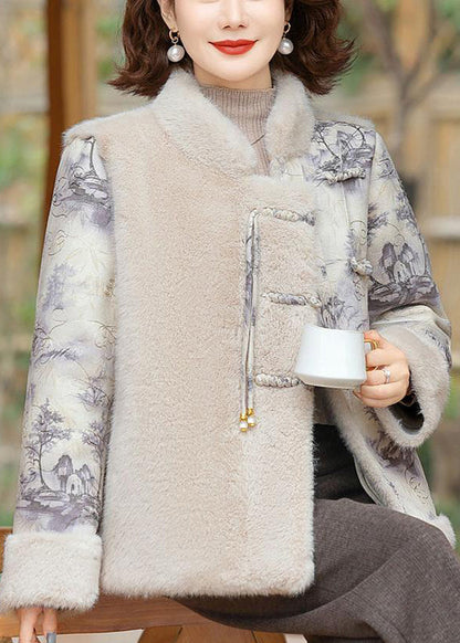 Beige Button Patchwork Mink Velvet Coats Winter Rz028