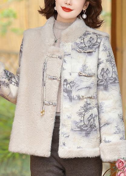 Beige Button Patchwork Mink Velvet Coats Winter Rz028