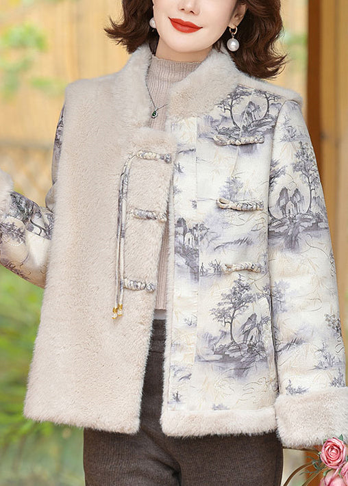 Beige Button Patchwork Mink Velvet Coats Winter Rz028