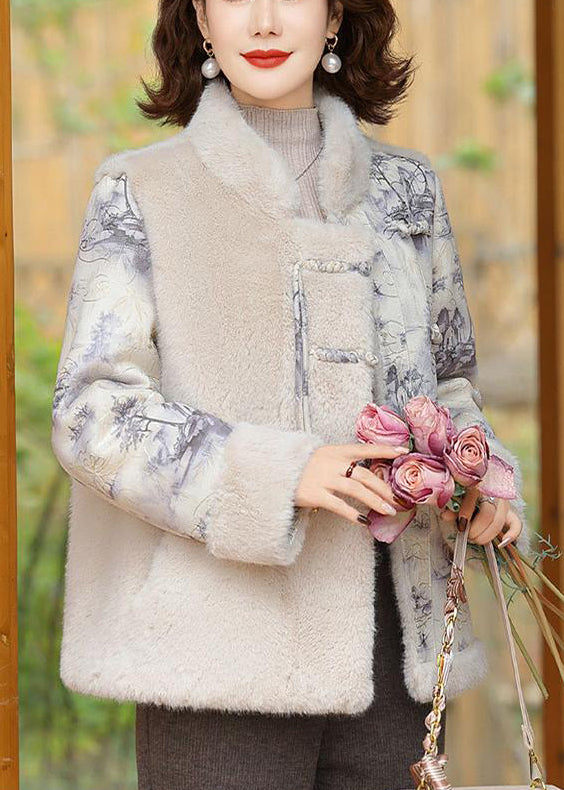 Beige Button Patchwork Mink Velvet Coats Winter Rz028