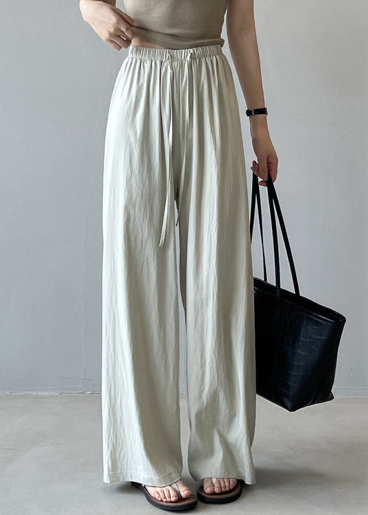 Beige Drawstring Draping Cotton Straight Pants Fall Qb002