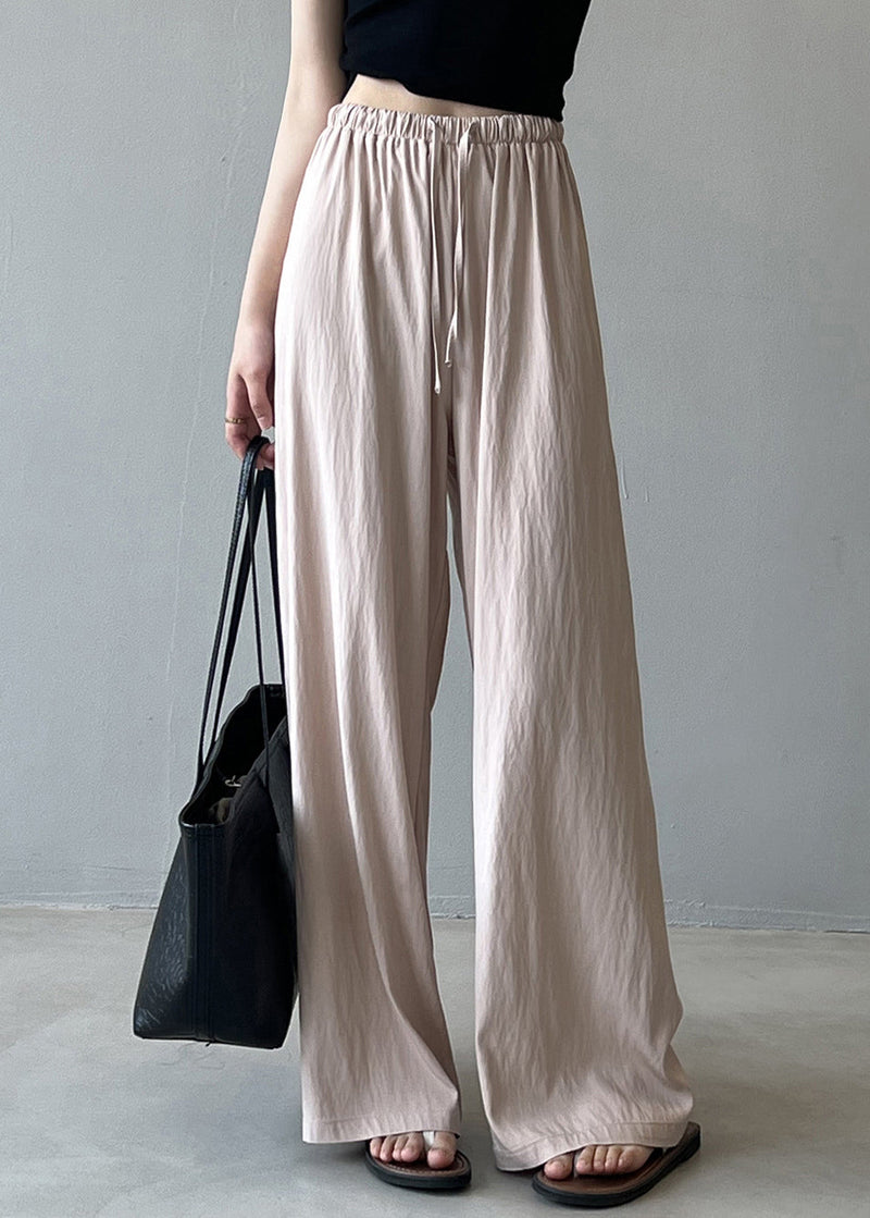 Beige Drawstring Draping Cotton Straight Pants Fall Qb002