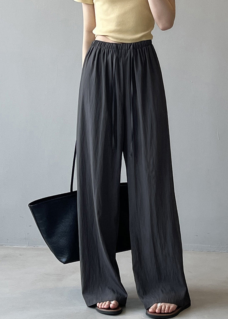 Beige Drawstring Draping Cotton Straight Pants Fall Qb002