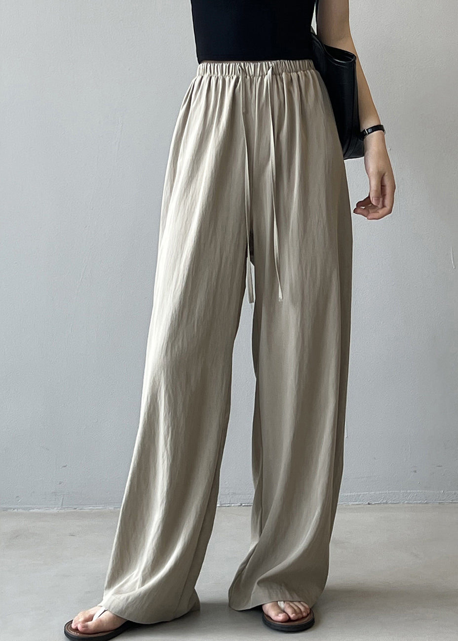 Beige Drawstring Draping Cotton Straight Pants Fall Qb002