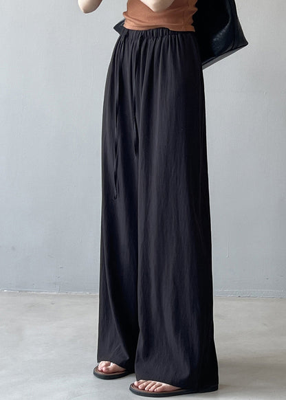 Beige Drawstring Draping Cotton Straight Pants Fall Qb002