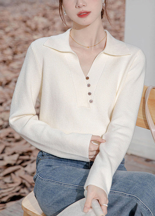 Beige Peter Pan Collar Button Knit Sweater Spring Tf033