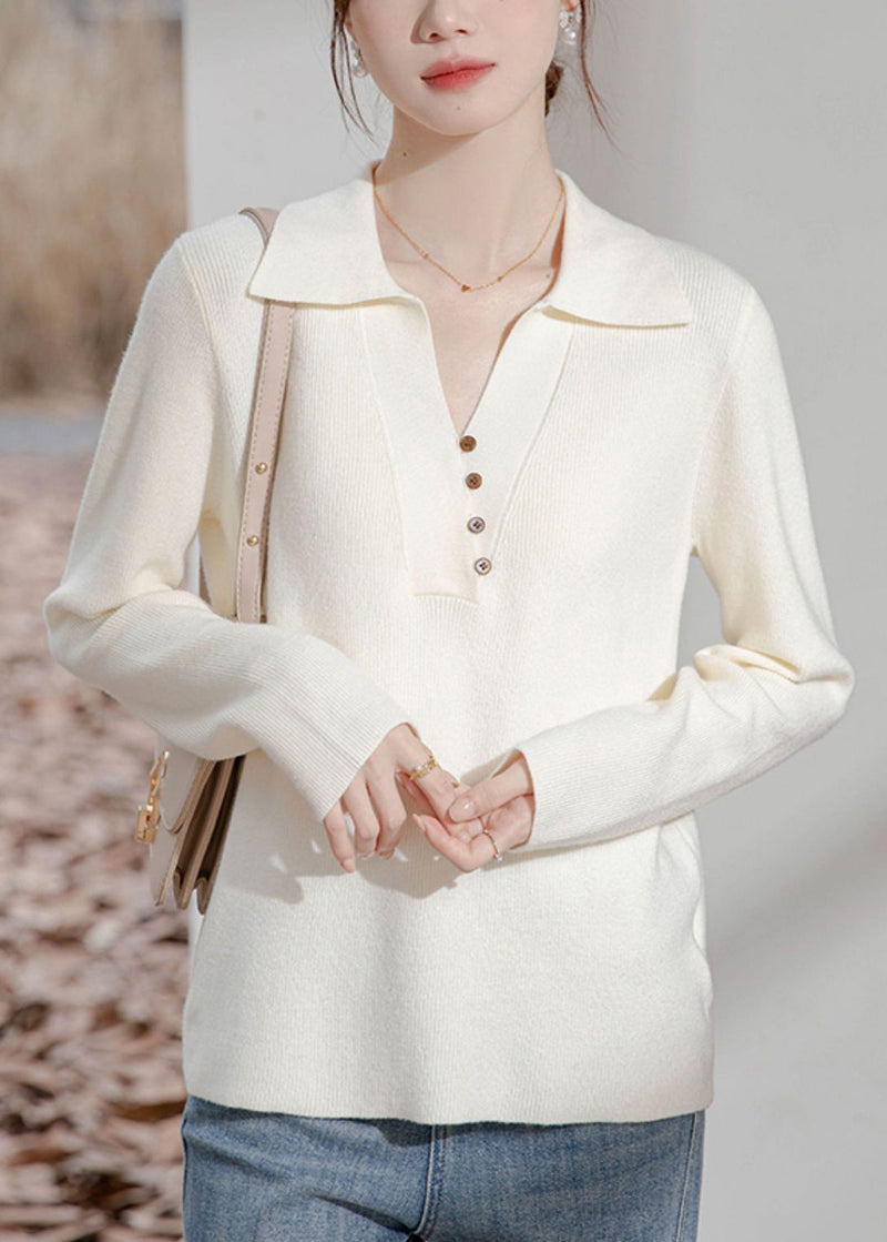 Beige Peter Pan Collar Button Knit Sweater Spring Tf033
