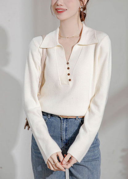 Beige Peter Pan Collar Button Knit Sweater Spring Tf033