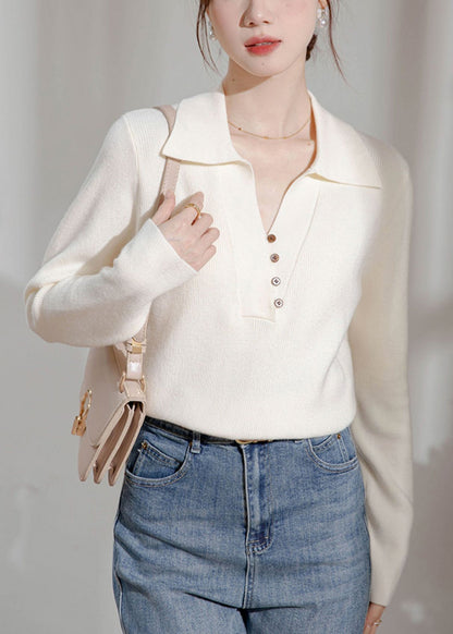 Beige Peter Pan Collar Button Knit Sweater Spring Tf033