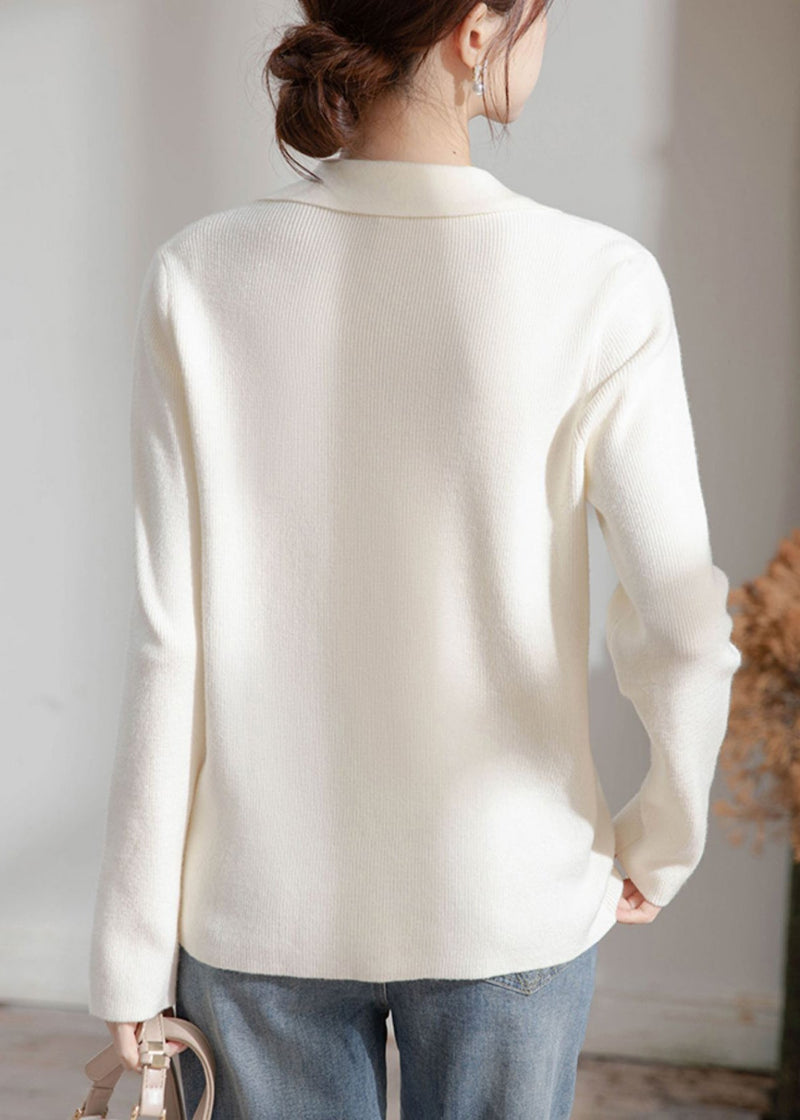 Beige Peter Pan Collar Button Knit Sweater Spring Tf033