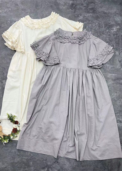 Beige Ruffled Patchwork Cotton Long Dresses Summer Ff008