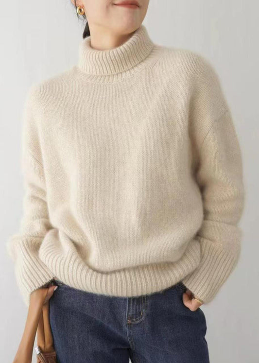 Beige Turtleneck Knit Sweater Winter Tf032