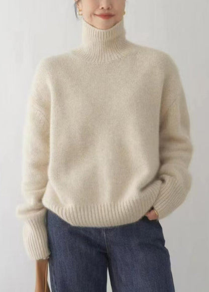 Beige Turtleneck Knit Sweater Winter Tf032