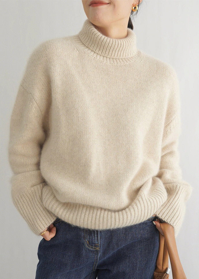 Beige Turtleneck Knit Sweater Winter Tf032