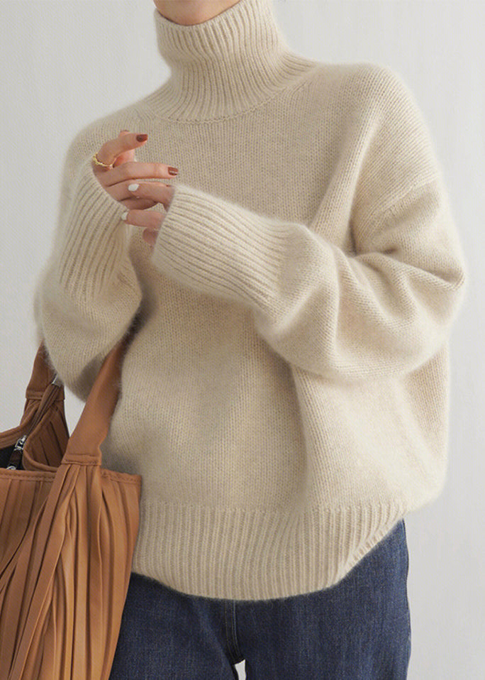 Beige Turtleneck Knit Sweater Winter Tf032