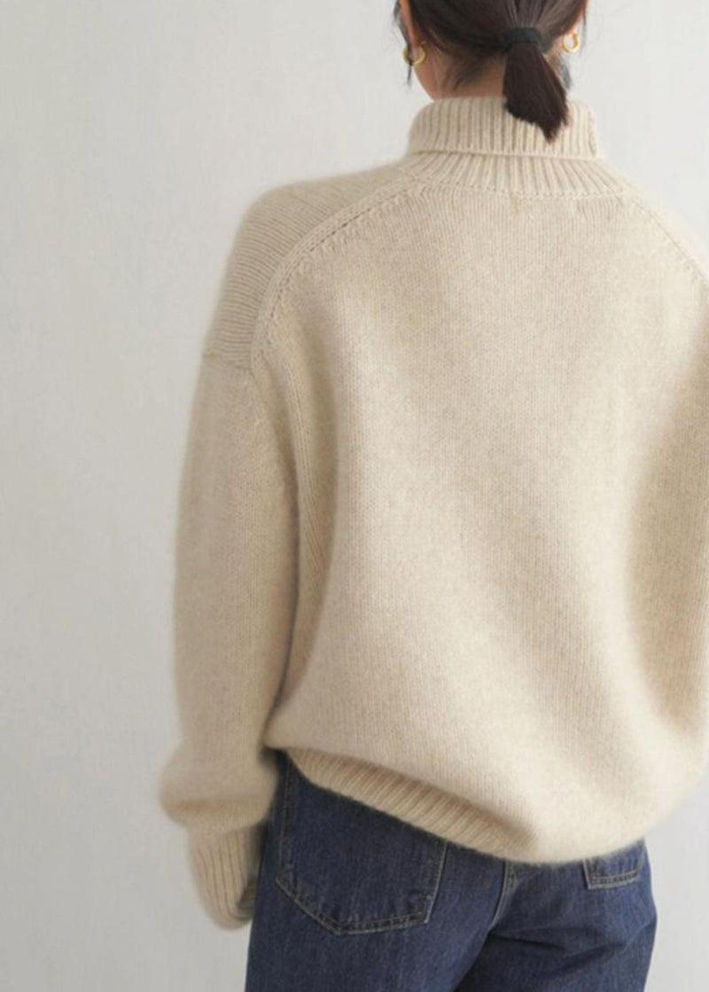 Beige Turtleneck Knit Sweater Winter Tf032