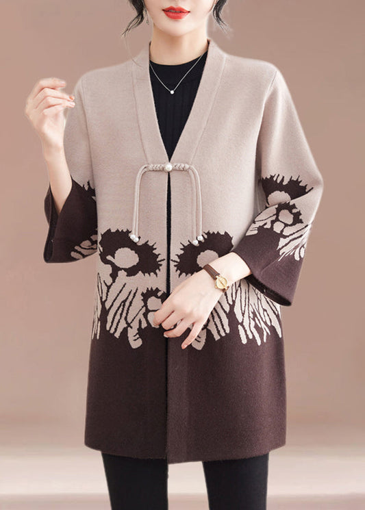 Beige V Neck Cotton Knit Cardigans Spring Ta006
