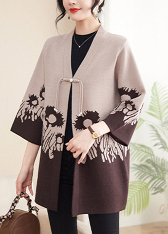 Beige V Neck Cotton Knit Cardigans Spring Ta006
