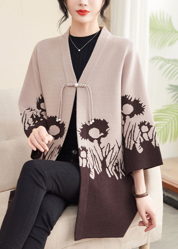 Beige V Neck Cotton Knit Cardigans Spring Ta006
