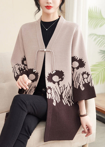 Beige V Neck Cotton Knit Cardigans Spring Ta006