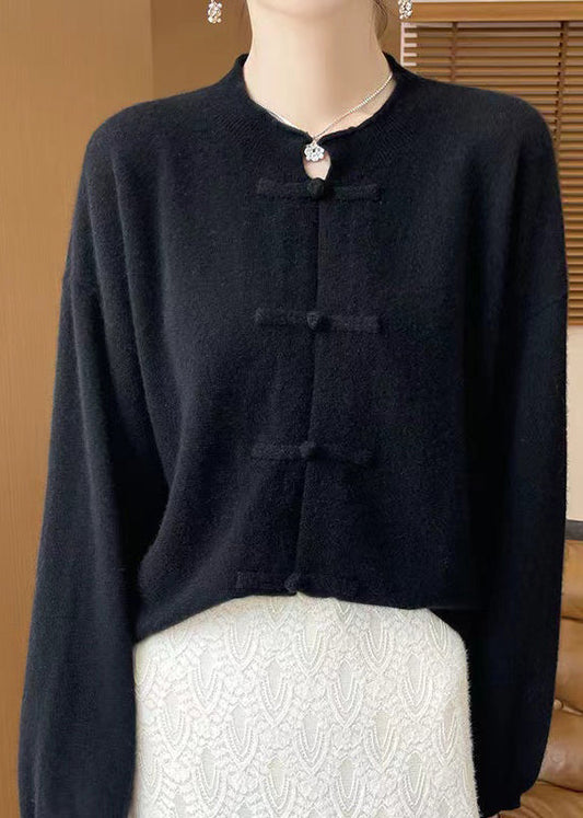 Black Button Woolen Knit Coats Fall Ab1041