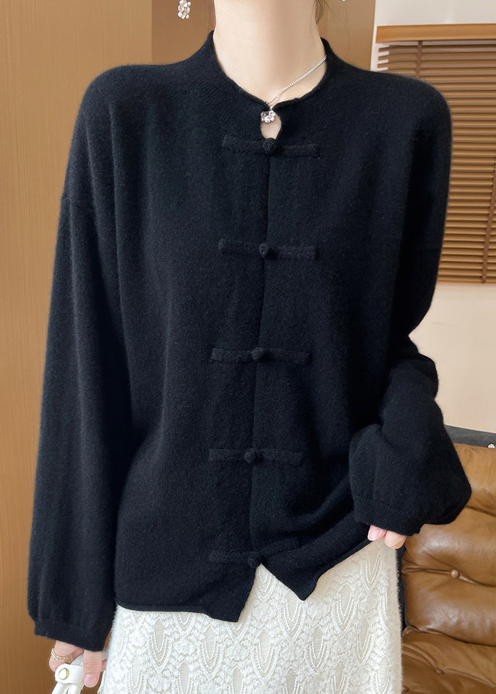 Black Button Woolen Knit Coats Fall Ab1041