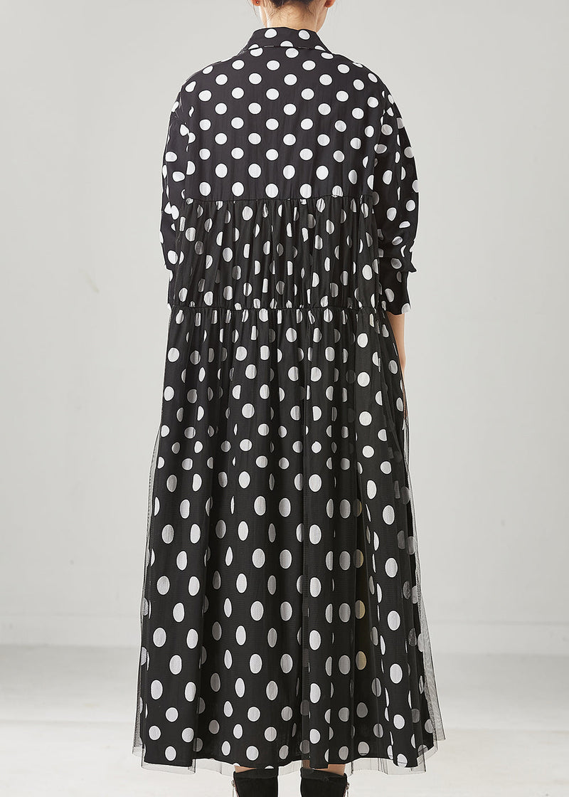 Black Dot Print Bow Tullle Long Dresses Spring Yu1005
