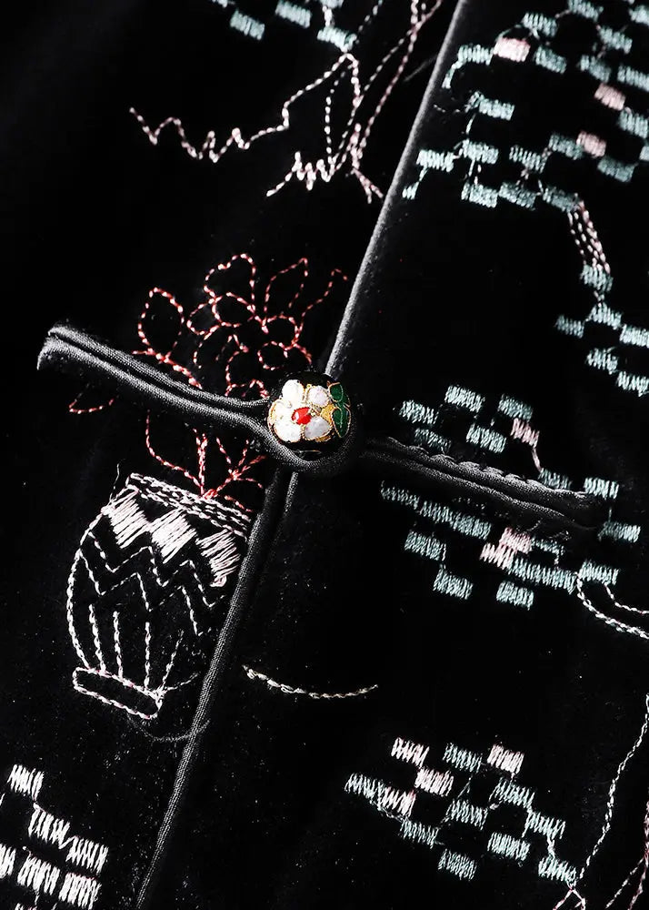 Embroidered Button Silk Velour Waistcoat