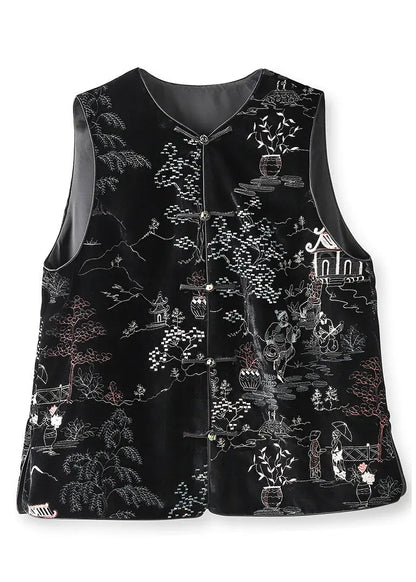 Embroidered Button Silk Velour Waistcoat