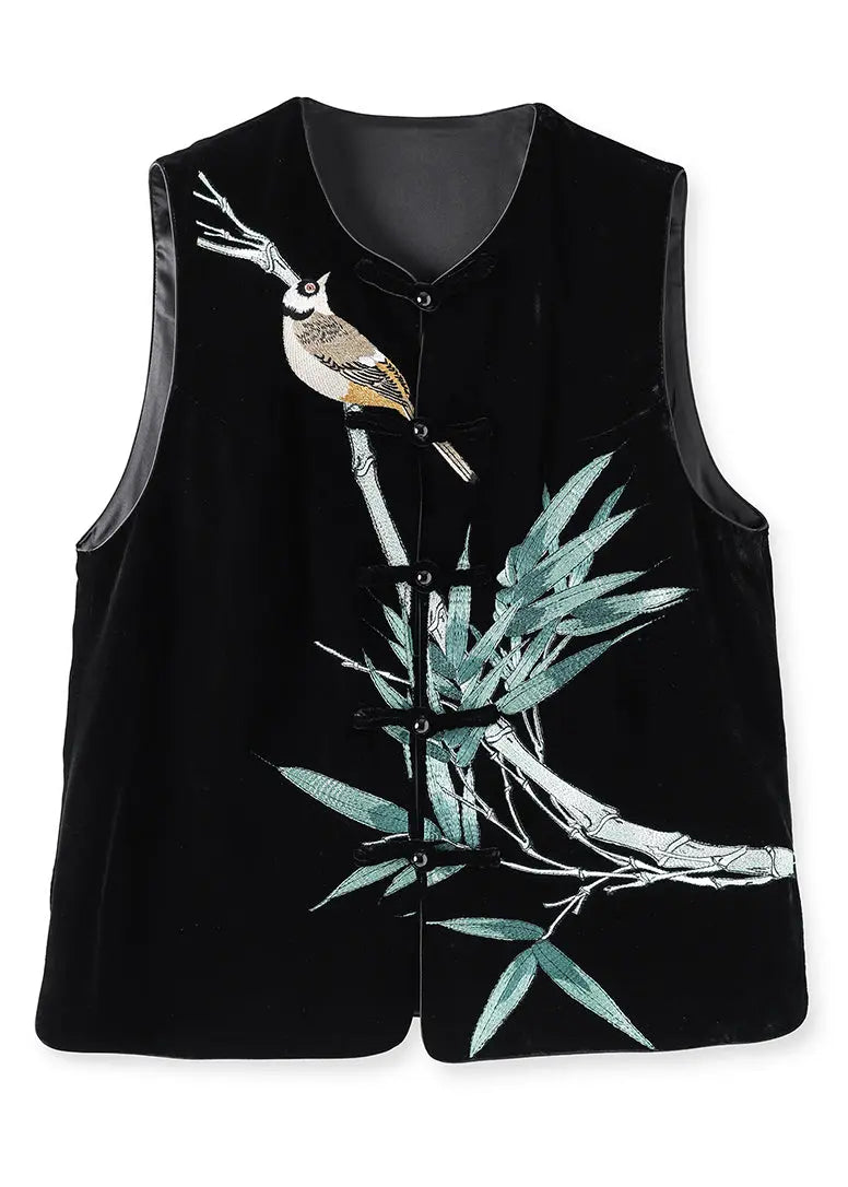 Embroidered Button Silk Velour Waistcoat Sleeveless