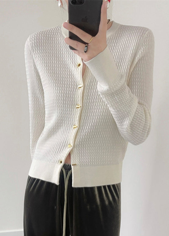 Black O Neck Button Patchwork Knit Cardigan Fall Tu040