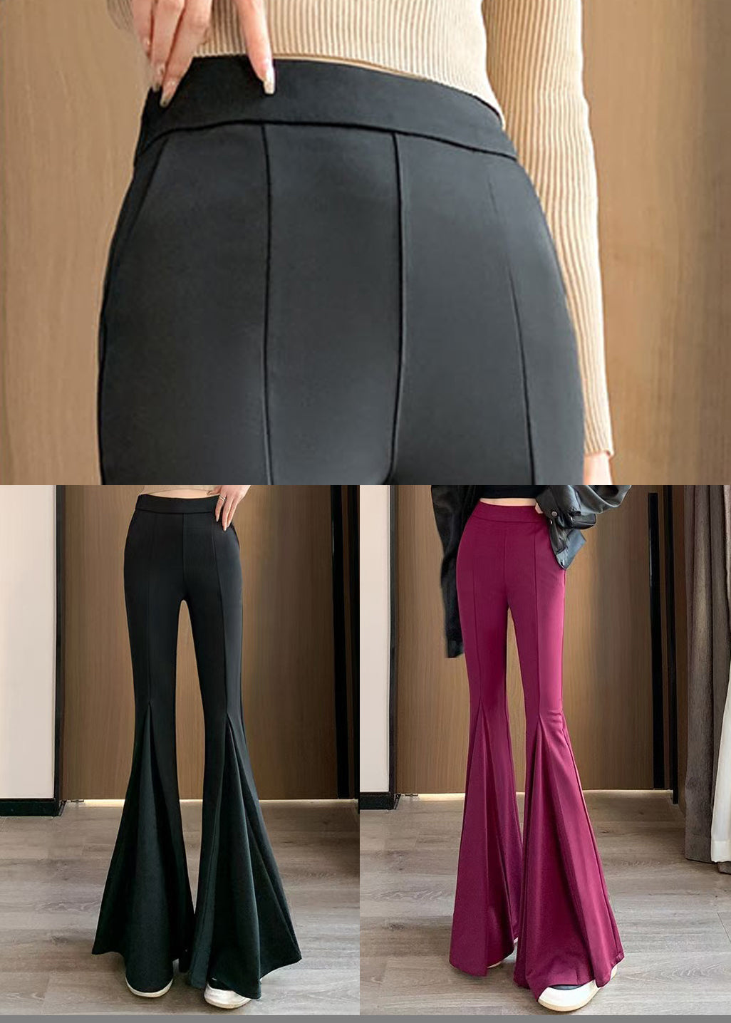 Fine Rose Silm Fit Spandex Flare Bottoms Pants Spring Yp035