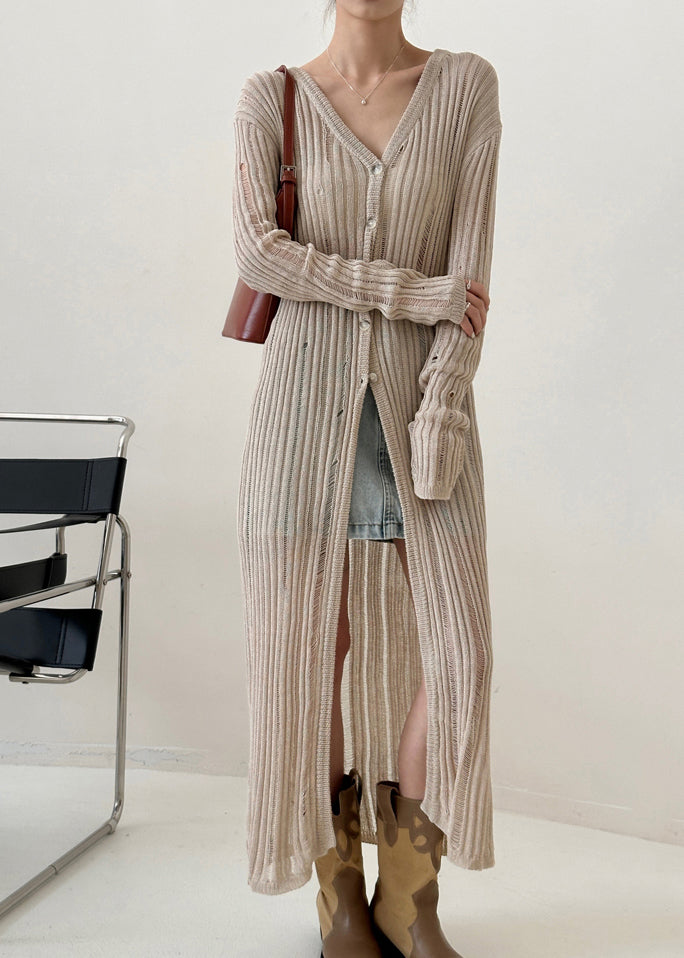 Black V Neck Hollow Out Ice Silk Knit Cardigan Fall Ry009