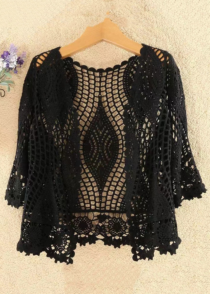 Blackish Green Hollow Out Cotton Knit Cardigan Summer As1029