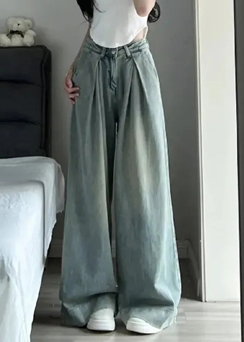 Blue Button Pockets High Waist Denim Pants Summer Kk008