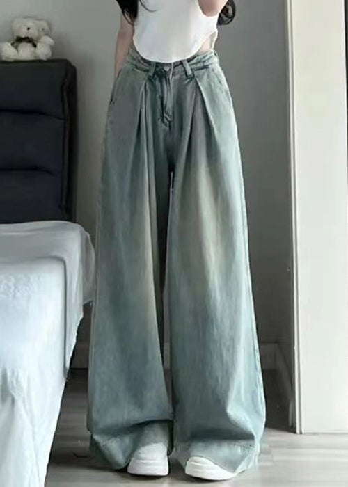 Blue Button Pockets High Waist Denim Pants Summer Kk008