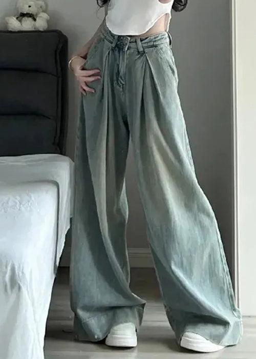 Blue Button Pockets High Waist Denim Pants Summer Kk008