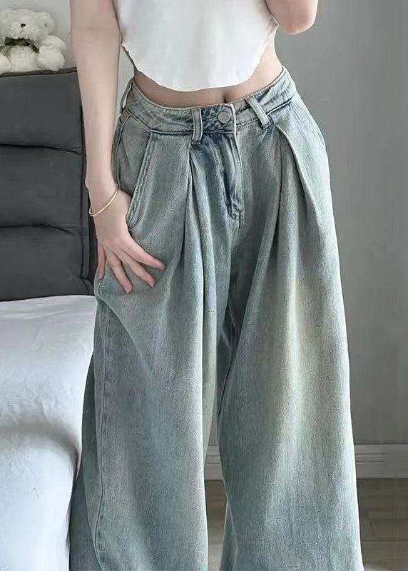 Blue Button Pockets High Waist Denim Pants Summer Kk008
