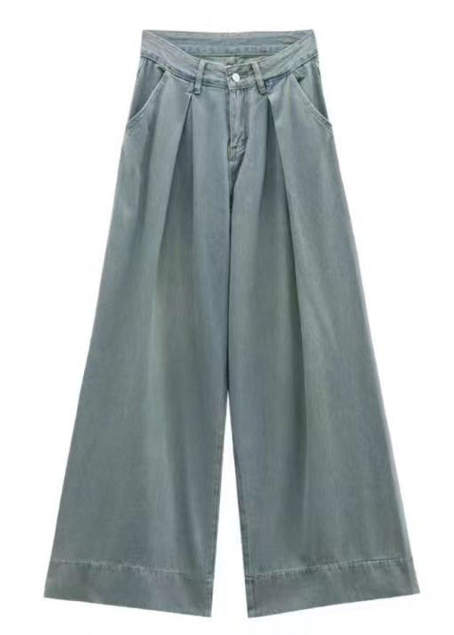 Blue Button Pockets High Waist Denim Pants Summer Kk008
