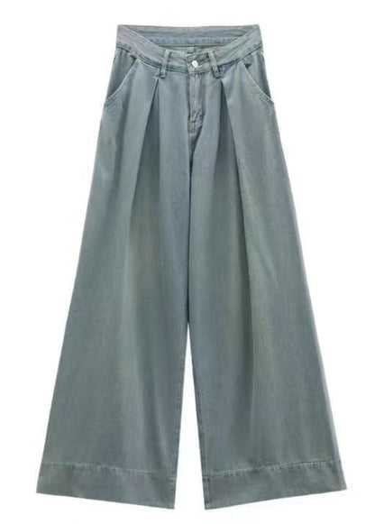 Blue Button Pockets High Waist Denim Pants Summer Kk008