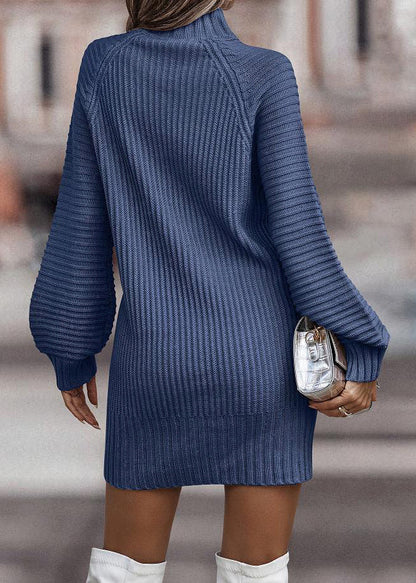 Blue Cozy Knit Sweaters Dress Fall Qa018